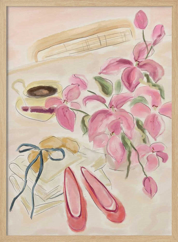 Still Life Watercolor Illustration with Ballerinas - Stretched Canvas Poster or Fine Art Print