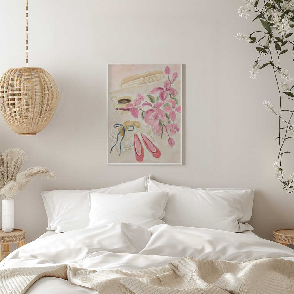 Still Life Watercolor Illustration with Ballerinas - Stretched Canvas Poster or Fine Art Print