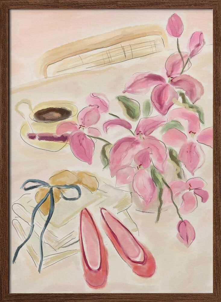 Still Life Watercolor Illustration with Ballerinas - Stretched Canvas Poster or Fine Art Print