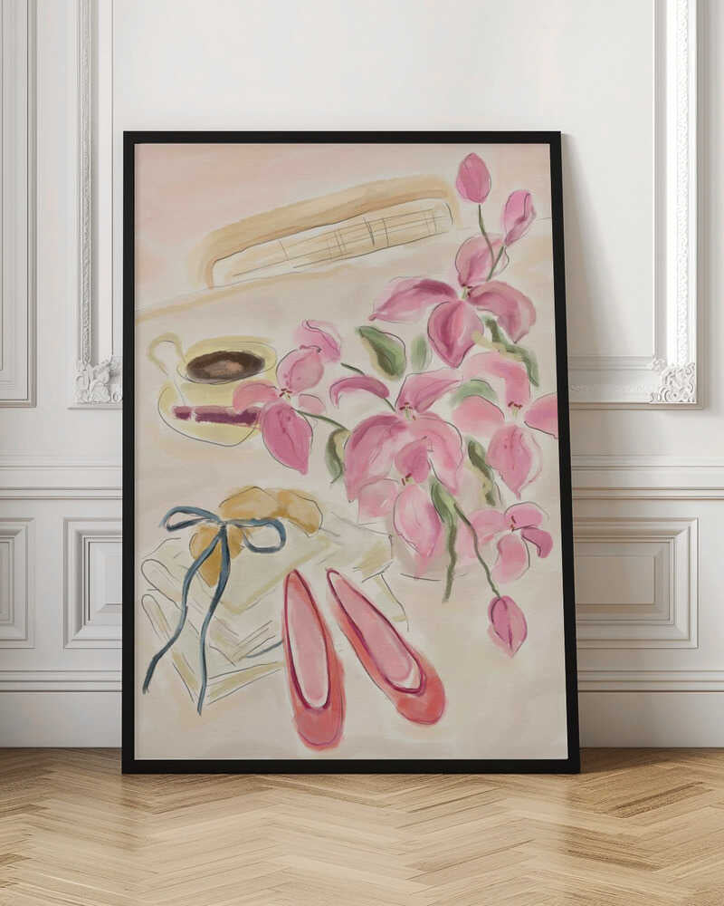 Still Life Watercolor Illustration with Ballerinas - Stretched Canvas Poster or Fine Art Print