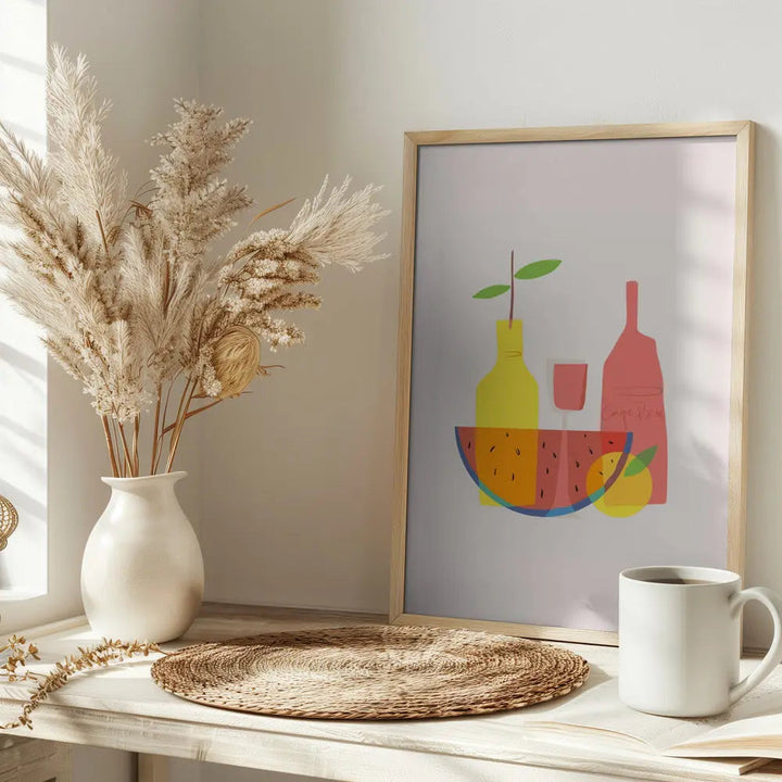 Still Life With Wine and Bottles - Stretched Canvas, Poster or Fine Art Print I Heart Wall Art