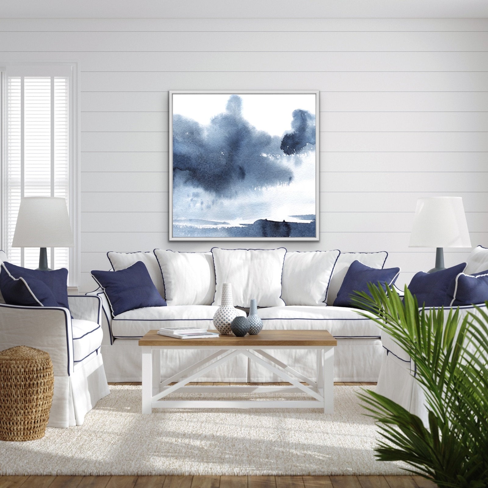 Storm Bay - Watercolour Hamptons Blue Colourful Abstract Original Artwork Wall Art Print - I Heart Wall Art