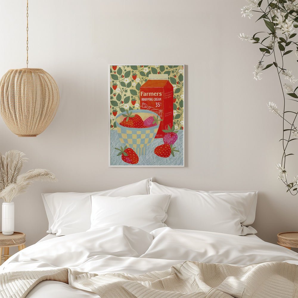 Strawberries In A Checkered Bowl - Stretched Canvas, Poster or Fine Art Print - I Heart Wall Art - Poster Print, Canvas Print or Framed Art Print