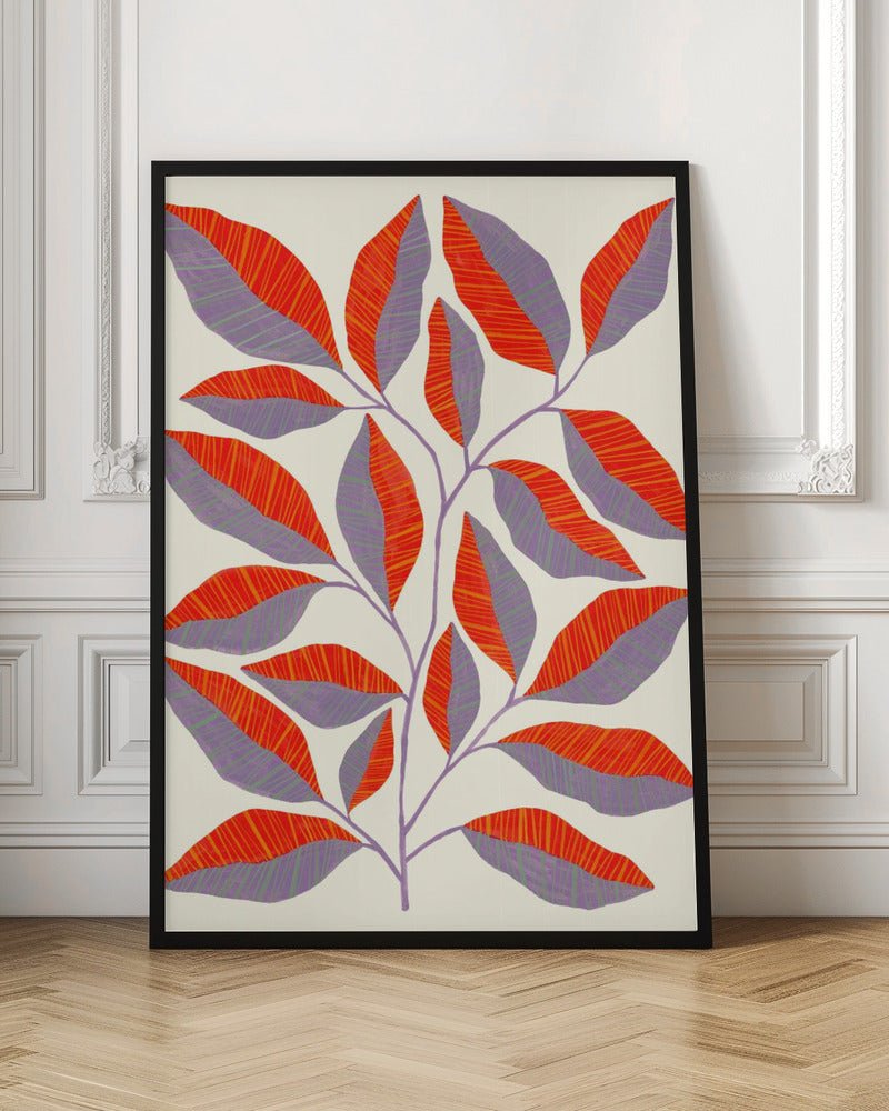 Striped Leaves Branch - Stretched Canvas, Poster or Fine Art Print - I Heart Wall Art - Poster Print, Canvas Print or Framed Art Print