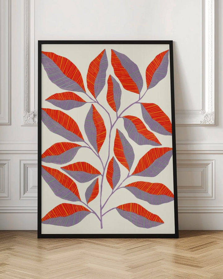 Striped Leaves Branch - Stretched Canvas, Poster or Fine Art Print - I Heart Wall Art - Poster Print, Canvas Print or Framed Art Print
