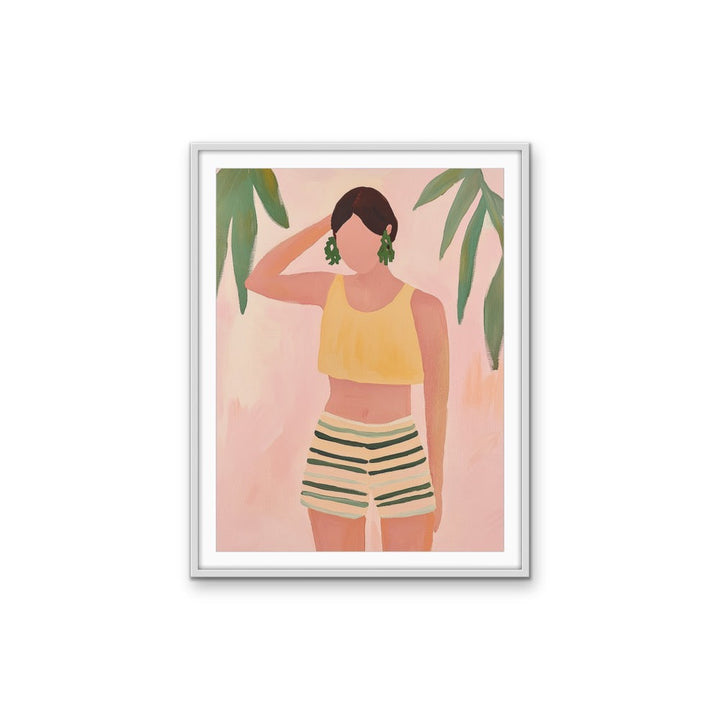 Striped Shorts Vibe - Contemporary Pastels, Plants Faceless Woman Stretched Canvas, Wall Art Print I Heart Wall Art Australia