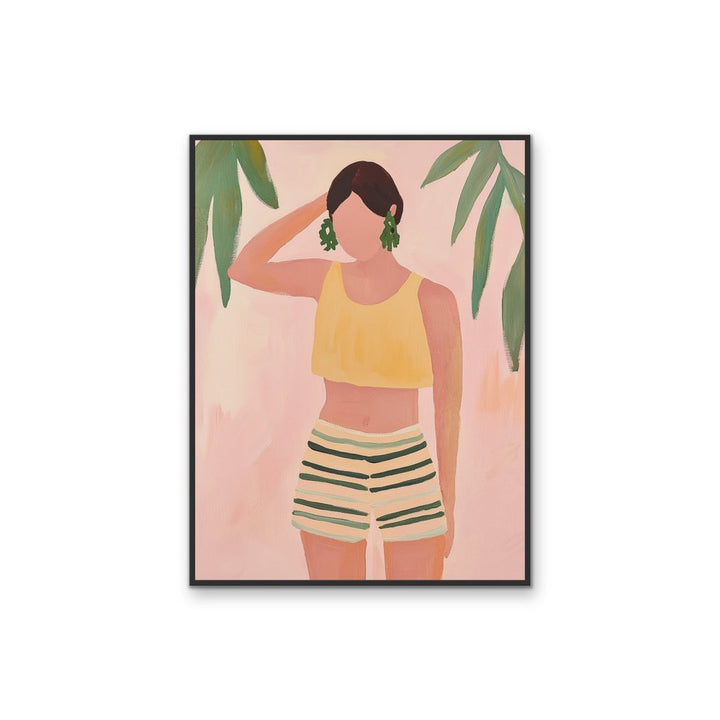 Striped Shorts Vibe - Contemporary Pastels, Plants Faceless Woman Stretched Canvas, Wall Art Print I Heart Wall Art Australia