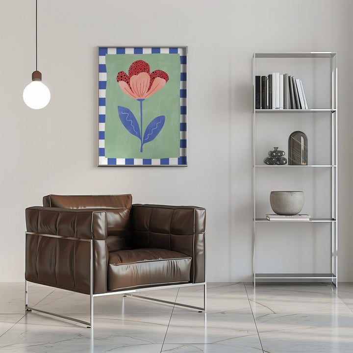 Stylized Flower With Red Petals And Black Dots - Stretched Canvas, Poster or Fine Art Print - I Heart Wall Art - Poster Print, Canvas Print or Framed Art Print