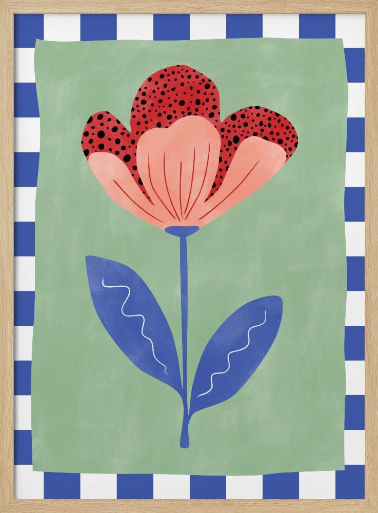 Stylized Flower With Red Petals And Black Dots - Stretched Canvas, Poster or Fine Art Print - I Heart Wall Art - Poster Print, Canvas Print or Framed Art Print