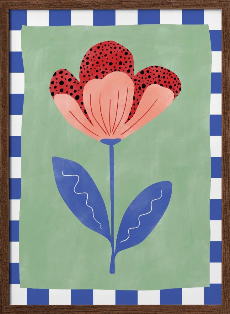 Stylized Flower With Red Petals And Black Dots - Stretched Canvas, Poster or Fine Art Print - I Heart Wall Art - Poster Print, Canvas Print or Framed Art Print