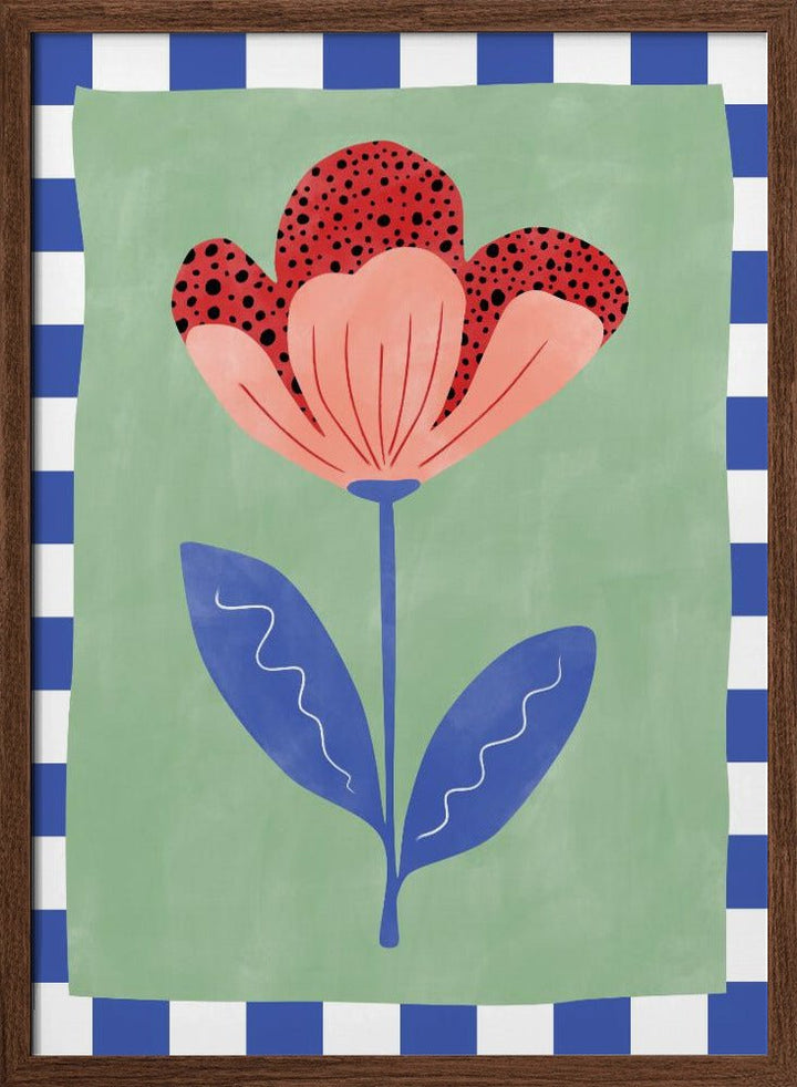 Stylized Flower With Red Petals And Black Dots - Stretched Canvas, Poster or Fine Art Print - I Heart Wall Art - Poster Print, Canvas Print or Framed Art Print