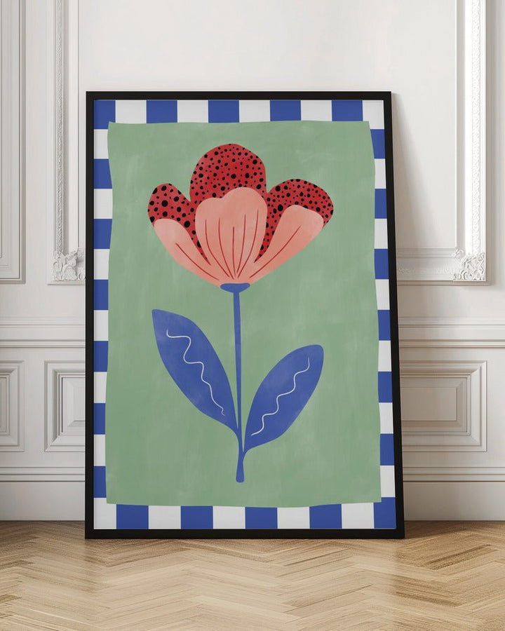 Stylized Flower With Red Petals And Black Dots - Stretched Canvas, Poster or Fine Art Print - I Heart Wall Art - Poster Print, Canvas Print or Framed Art Print