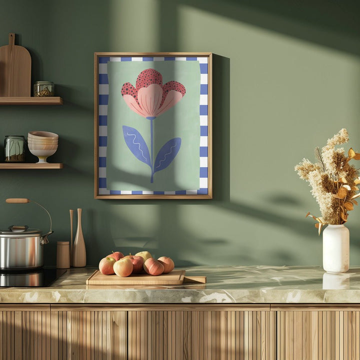Stylized Flower With Red Petals And Black Dots - Stretched Canvas, Poster or Fine Art Print - I Heart Wall Art - Poster Print, Canvas Print or Framed Art Print