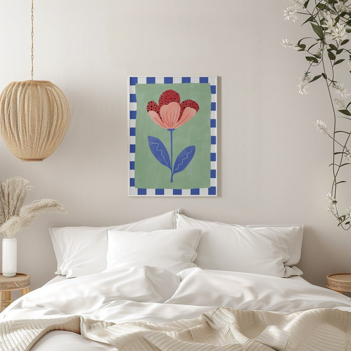 Stylized Flower With Red Petals And Black Dots - Stretched Canvas, Poster or Fine Art Print - I Heart Wall Art - Poster Print, Canvas Print or Framed Art Print