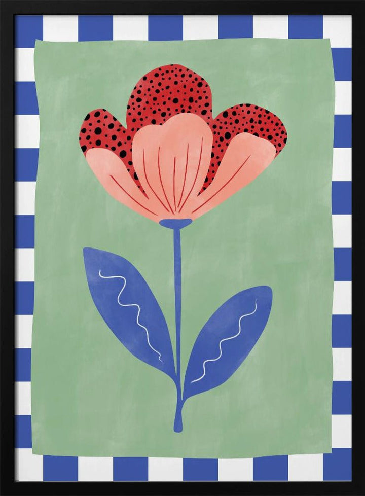 Stylized Flower With Red Petals And Black Dots - Stretched Canvas, Poster or Fine Art Print - I Heart Wall Art - Poster Print, Canvas Print or Framed Art Print