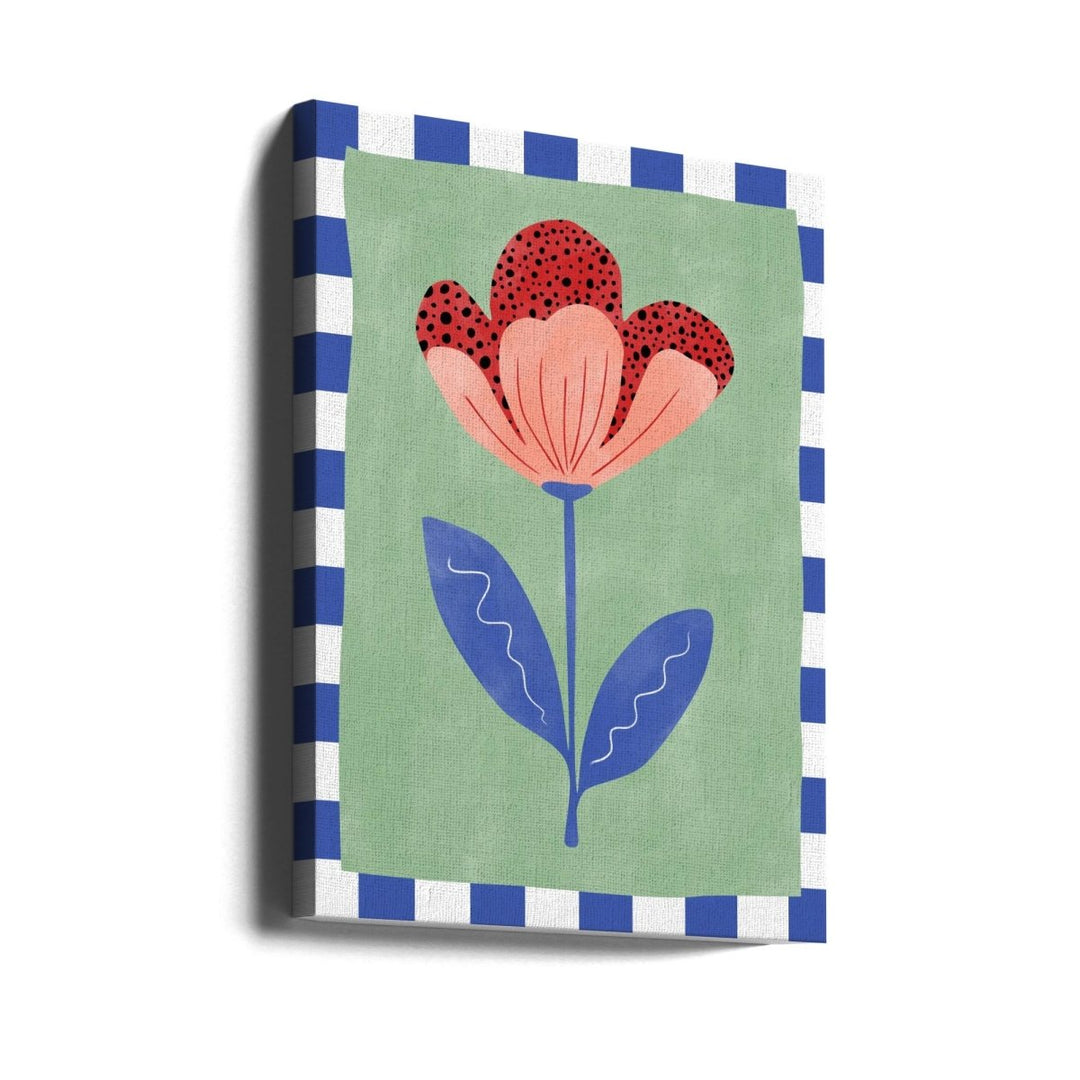 Stylized Flower With Red Petals And Black Dots - Stretched Canvas, Poster or Fine Art Print - I Heart Wall Art - Poster Print, Canvas Print or Framed Art Print