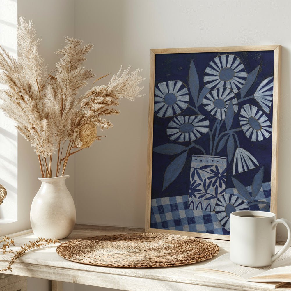 Stylized Flowers In A Decorative Vase - Stretched Canvas, Poster or Fine Art Print - I Heart Wall Art - Poster Print, Canvas Print or Framed Art Print