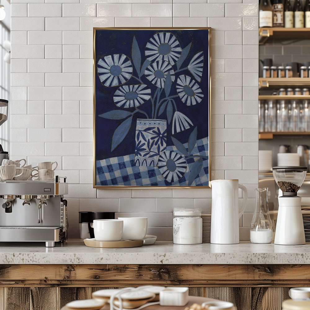 Stylized Flowers In A Decorative Vase - Stretched Canvas, Poster or Fine Art Print - I Heart Wall Art - Poster Print, Canvas Print or Framed Art Print