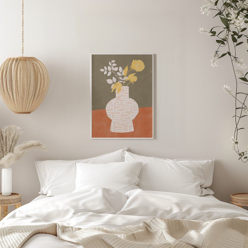 Stylized Vase With White Patterns - Stretched Canvas, Poster or Fine Art Print - I Heart Wall Art - Poster Print, Canvas Print or Framed Art Print