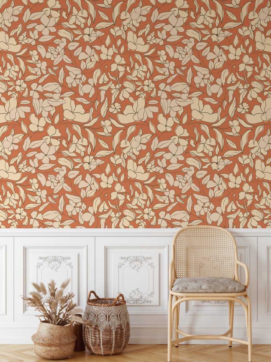 Summers Day - Rust - Colour Floral Peel and Stick Removable Wallpaper - I Heart Wall Art - Poster Print, Canvas Print or Framed Art Print