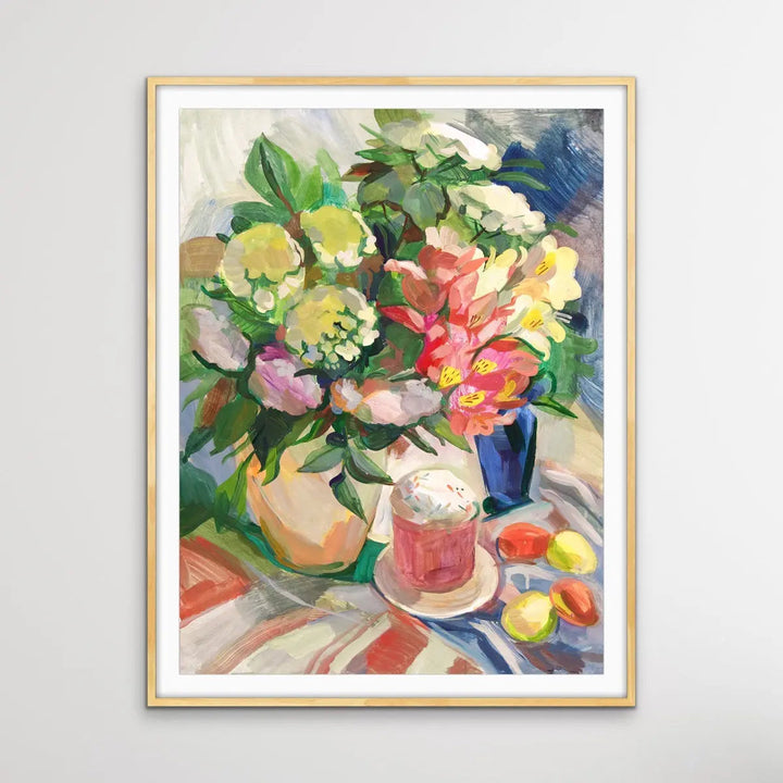 Sunday Brunch With Easter Eggs - Still Life With Flower Painting - I Heart Wall Art