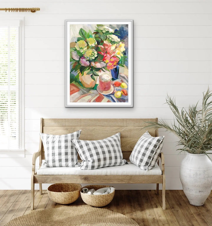 Sunday Brunch With Easter Eggs - Still Life With Flower Painting - I Heart Wall Art