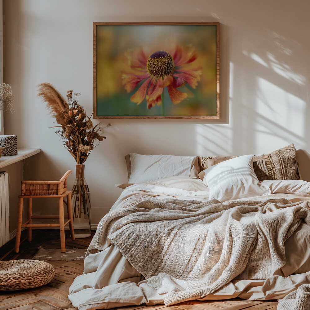 Sunlit Orange Flower - Floral Photographic Stretched Canvas Poster or Fine Art Print