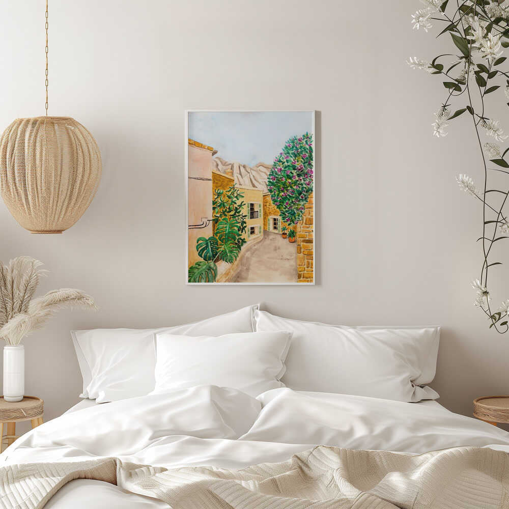 Sunny European Village Street - Stretched Canvas, Poster or Fine Art Print - I Heart Wall Art - Poster Print, Canvas Print or Framed Art Print