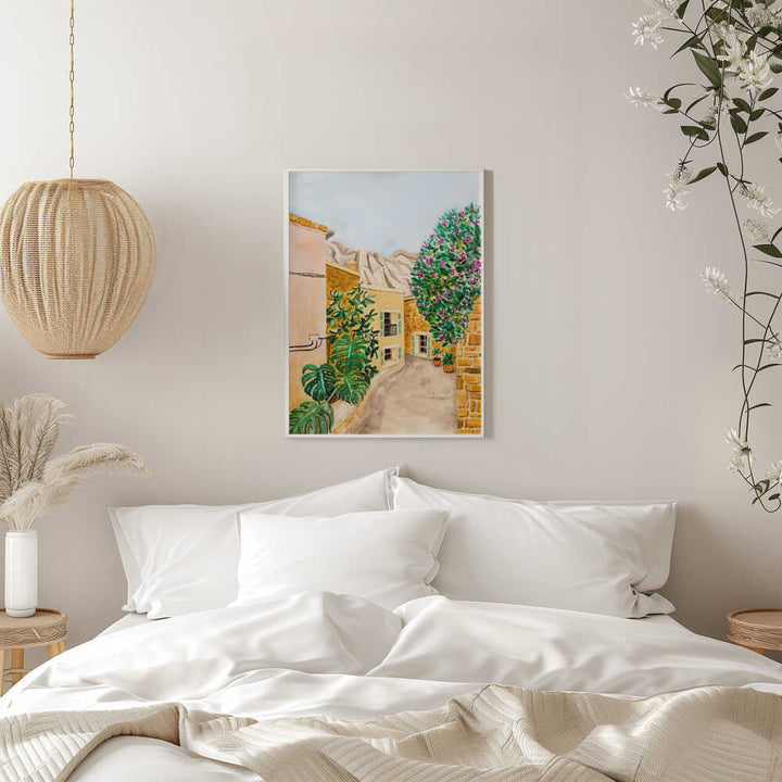 Sunny European Village Street - Stretched Canvas, Poster or Fine Art Print - I Heart Wall Art - Poster Print, Canvas Print or Framed Art Print