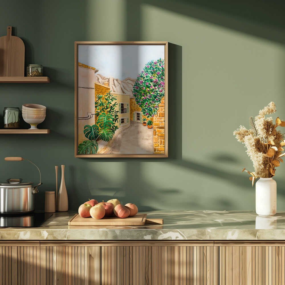 Sunny European Village Street - Stretched Canvas, Poster or Fine Art Print - I Heart Wall Art - Poster Print, Canvas Print or Framed Art Print