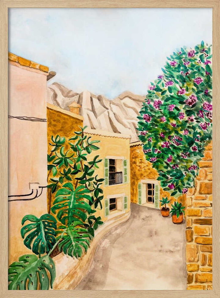Sunny European Village Street - Stretched Canvas, Poster or Fine Art Print - I Heart Wall Art - Poster Print, Canvas Print or Framed Art Print