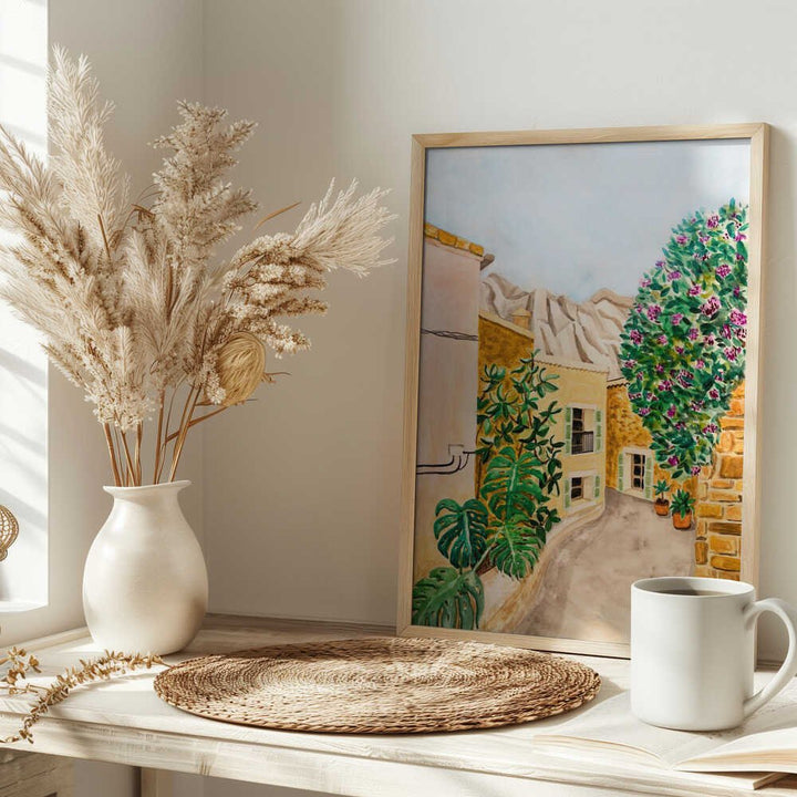 Sunny European Village Street - Stretched Canvas, Poster or Fine Art Print - I Heart Wall Art - Poster Print, Canvas Print or Framed Art Print