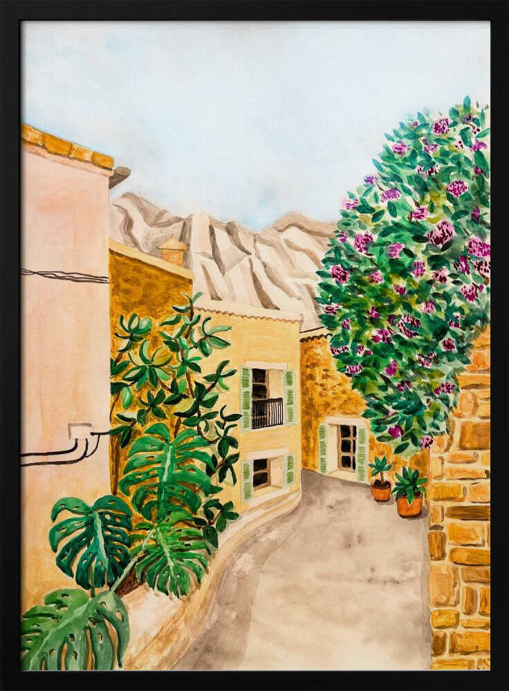 Sunny European Village Street - Stretched Canvas, Poster or Fine Art Print - I Heart Wall Art - Poster Print, Canvas Print or Framed Art Print