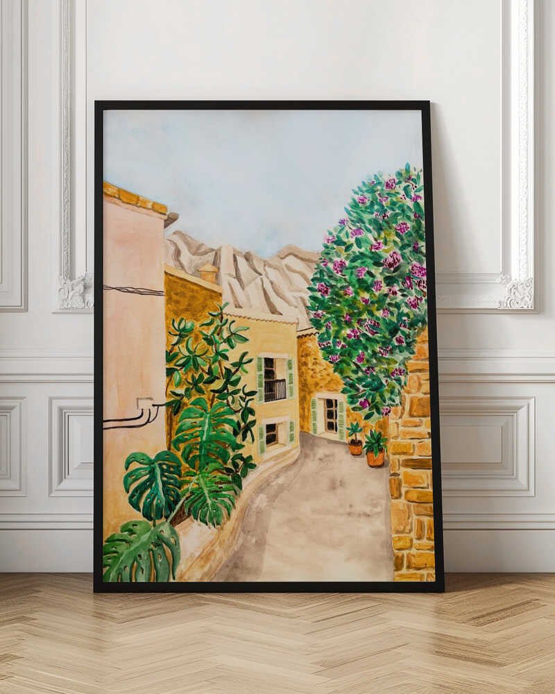 Sunny European Village Street - Stretched Canvas, Poster or Fine Art Print - I Heart Wall Art - Poster Print, Canvas Print or Framed Art Print