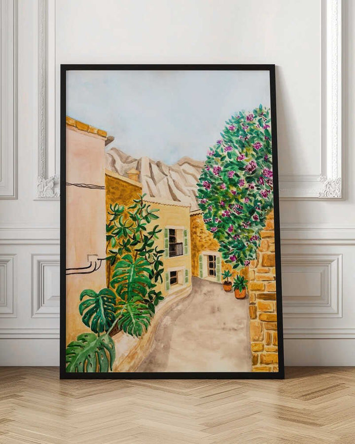 Sunny European Village Street - Stretched Canvas, Poster or Fine Art Print - I Heart Wall Art - Poster Print, Canvas Print or Framed Art Print