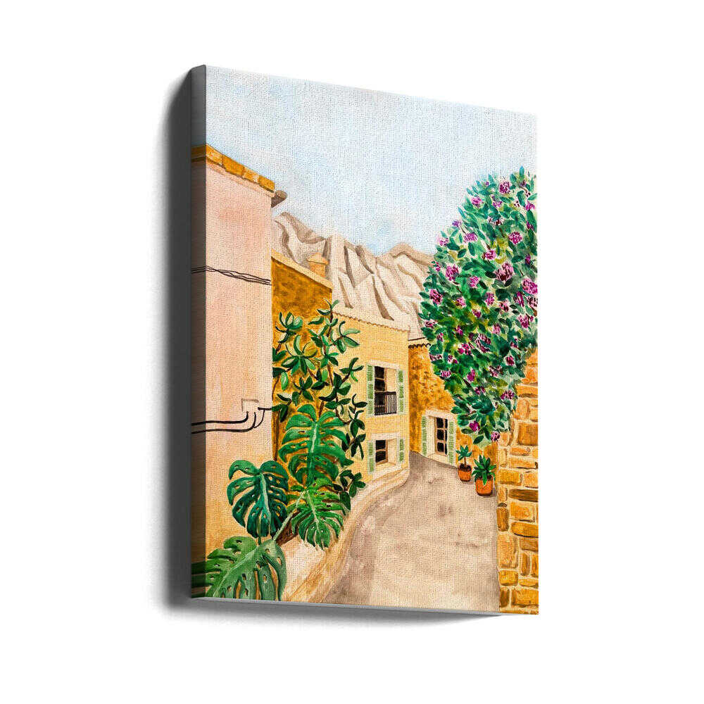 Sunny European Village Street - Stretched Canvas, Poster or Fine Art Print - I Heart Wall Art - Poster Print, Canvas Print or Framed Art Print