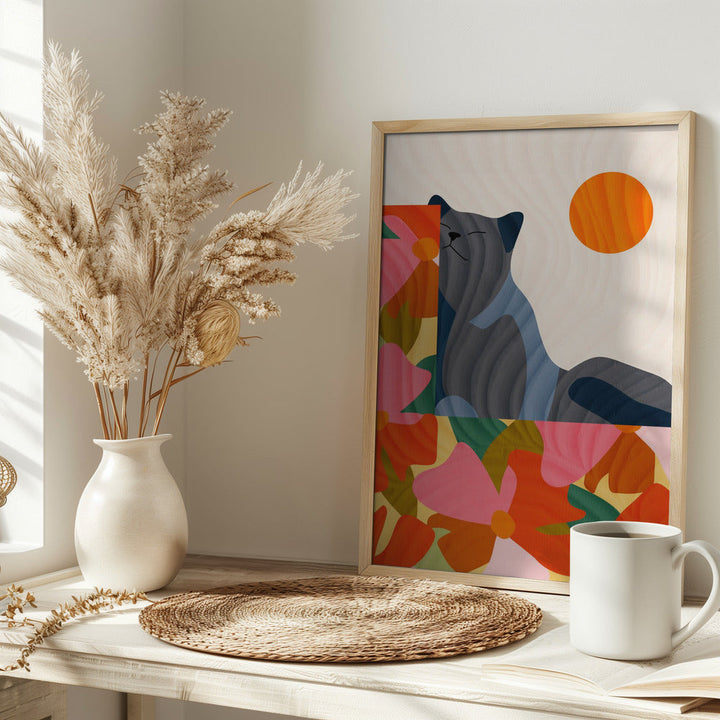 Sunny Garden Cat - Stretched Canvas, Poster or Fine Art Print I Heart Wall Art