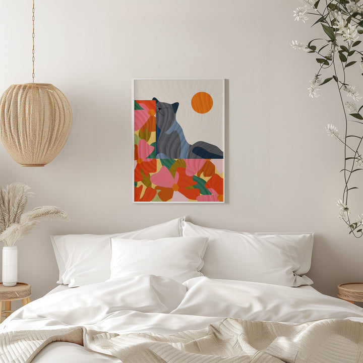 Sunny Garden Cat - Stretched Canvas, Poster or Fine Art Print I Heart Wall Art