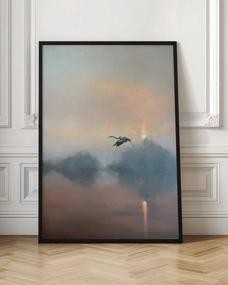 Sunrise Heron Flight - Stretched Canvas Poster or Fine Art Print