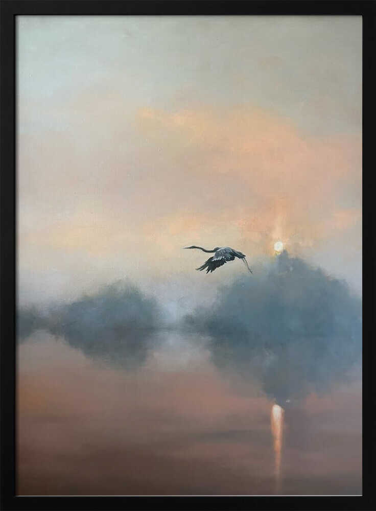 Sunrise Heron Flight - Stretched Canvas Poster or Fine Art Print