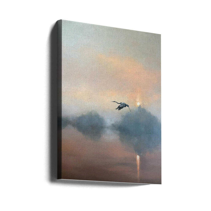 Sunrise Heron Flight - Stretched Canvas Poster or Fine Art Print
