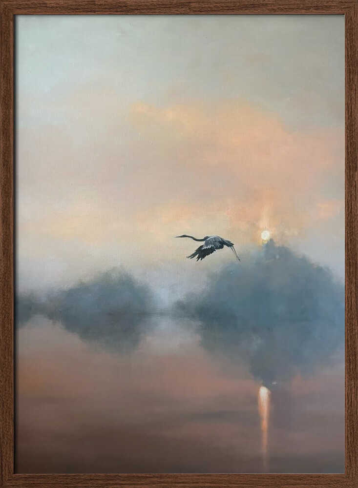 Sunrise Heron Flight - Stretched Canvas Poster or Fine Art Print