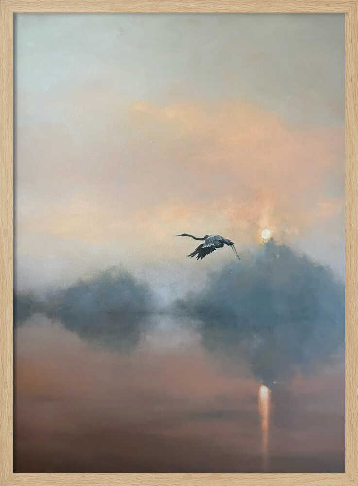 Sunrise Heron Flight - Stretched Canvas Poster or Fine Art Print