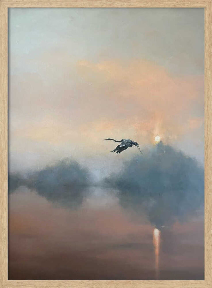 Sunrise Heron Flight - Stretched Canvas Poster or Fine Art Print