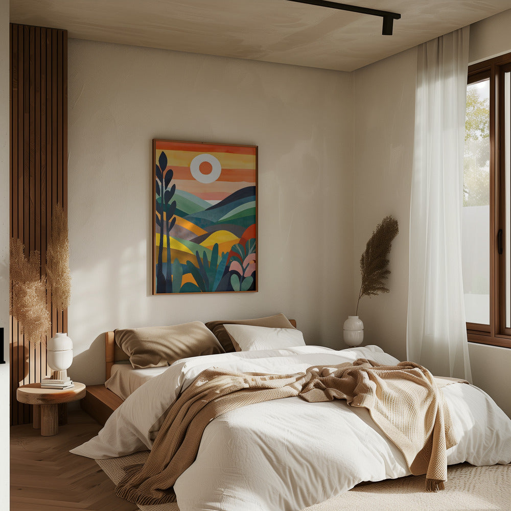 Sunrise Over Rolling Hills - Stretched Canvas, Poster or Fine Art Print I Heart Wall Art