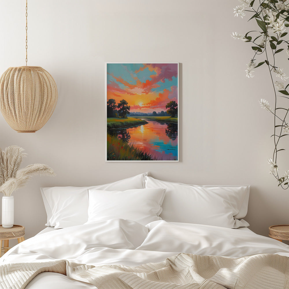 Sunset By the River - Stretched Canvas, Poster or Fine Art Print I Heart Wall Art