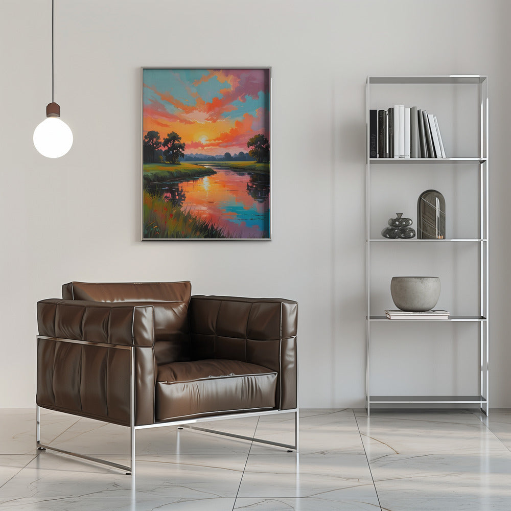 Sunset By the River - Stretched Canvas, Poster or Fine Art Print I Heart Wall Art