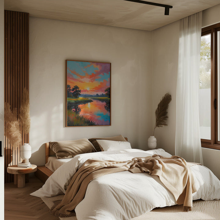 Sunset By the River - Stretched Canvas, Poster or Fine Art Print I Heart Wall Art