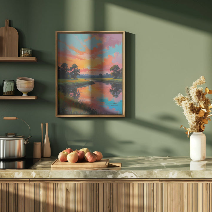 Sunset By the River - Stretched Canvas, Poster or Fine Art Print I Heart Wall Art