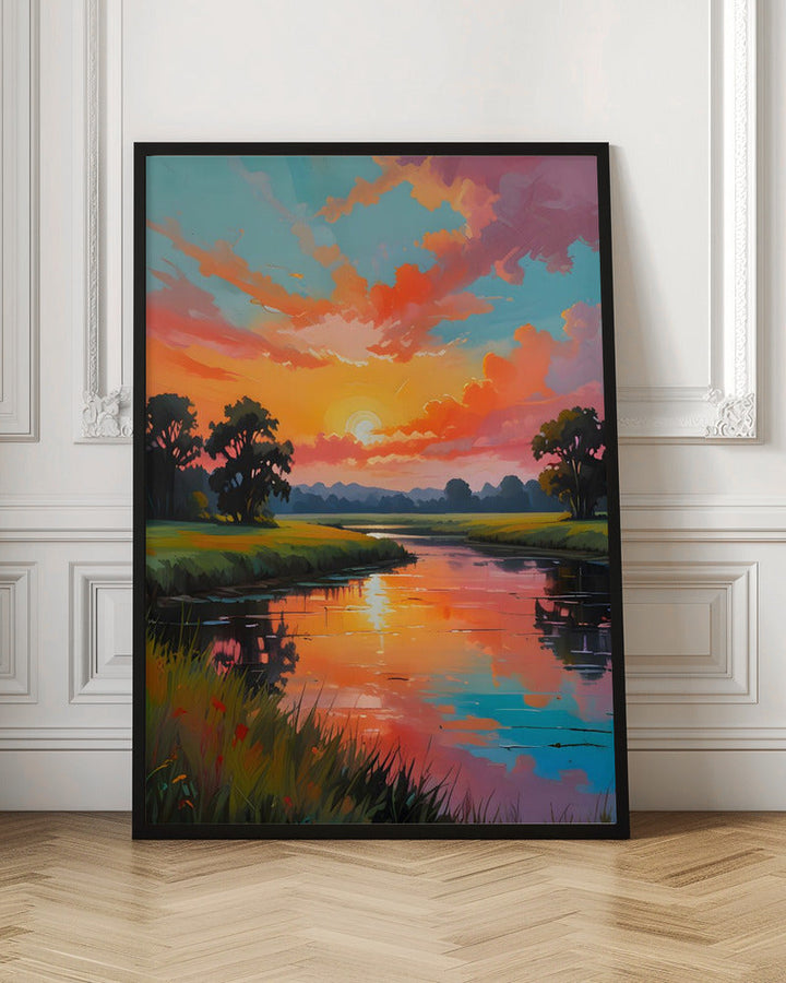 Sunset By the River - Stretched Canvas, Poster or Fine Art Print I Heart Wall Art